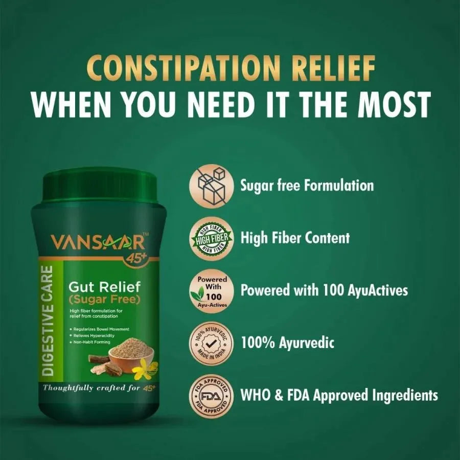 Gut Relief (Sugar Free) | For Constipation & Bloating | 7 Ayurvedic Herbs like Isabgol - Vansaar