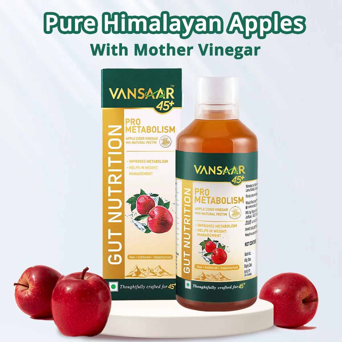 Pro Metabolism Apple Cider Vinegar With Mother Vinegar | Aids Weight Management | Raw, Unfiltered & Unpasteurized - Vansaar