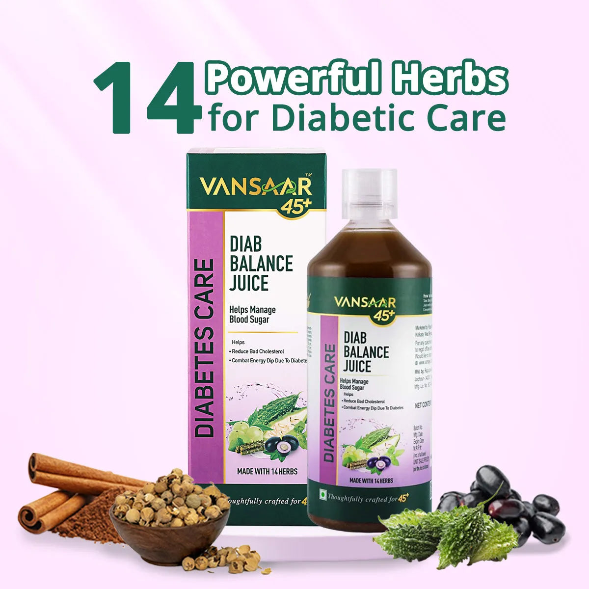 Diab Balance Juice with Paneer Doda & Cinnamon | Reduces Blood Sugar & Boosts Insulin - Vansaar