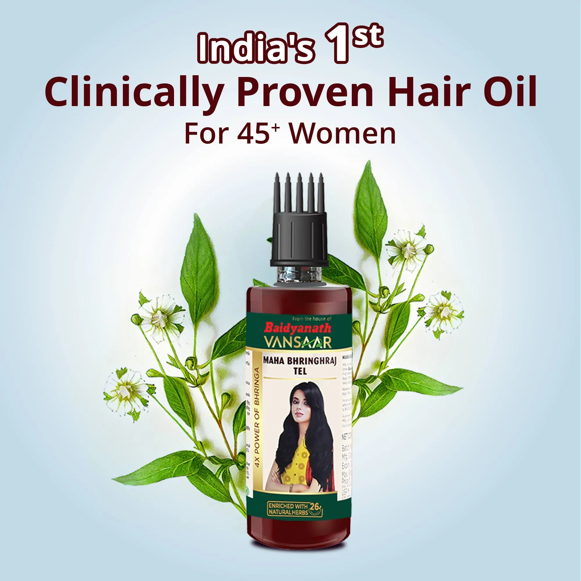 Maha Bhringhraj Hair Oil | Clinically Proven to Reduce Hair Fall By 20% in 45+ Women | With Comb Applicator - Vansaar